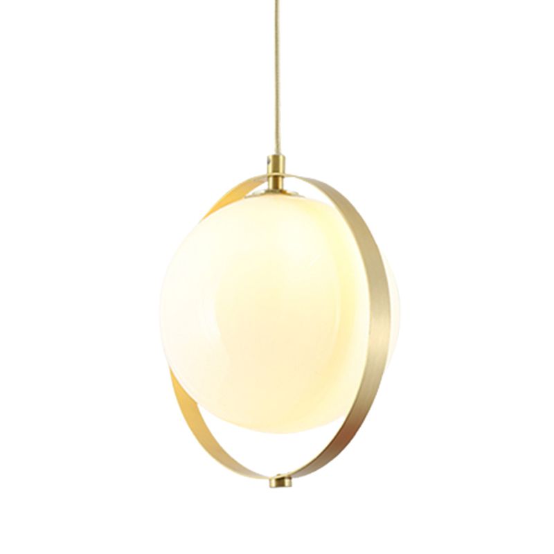 Globe White Glass Hanging Light Kit Modern 1 Light Pendant Lighting with Brass Ring