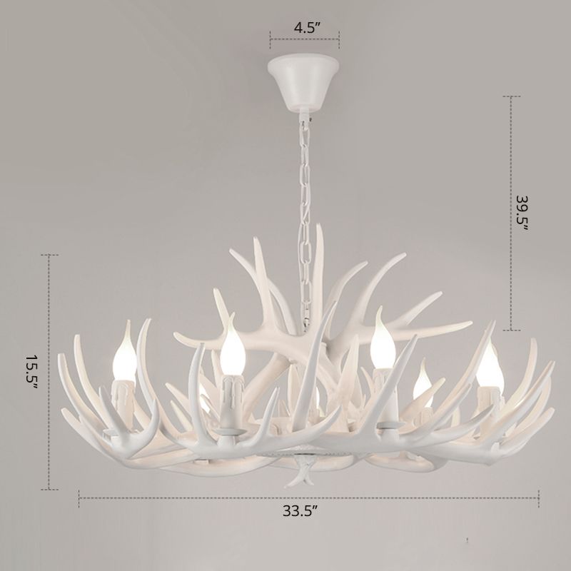 Resin Candle Suspension Light Country Style Restaurant Chandelier with Antler Deco