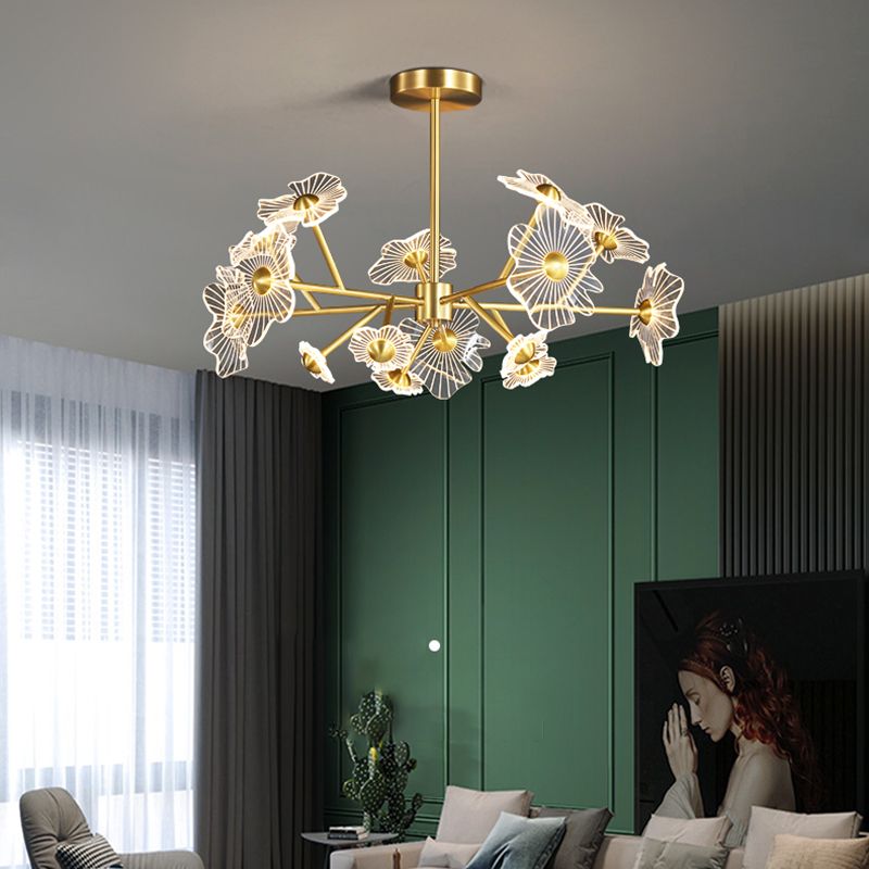 Flower Shape Chandelier Lamp Modern Multi Light LED Hanging Light with Brass for Bedroom
