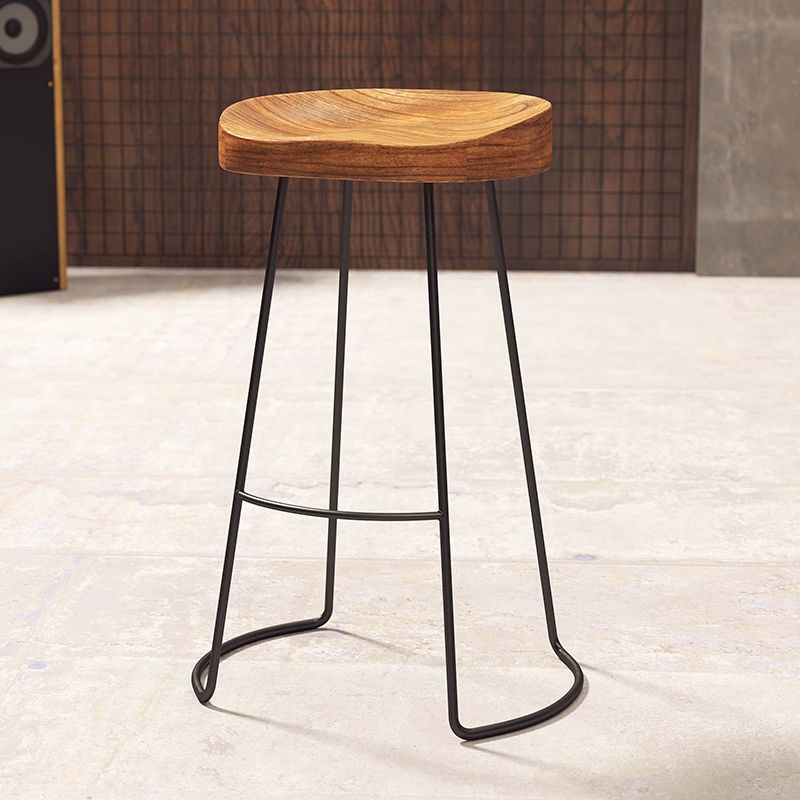 Modern Armless Backless Counter Stool Iron Cafe Bar Stool with Wooden Seat
