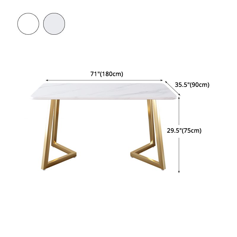 Glam Iron Dinette Set 1/2/5/6 Pieces Rectangle White Sintered Stone Top Dining Table Set