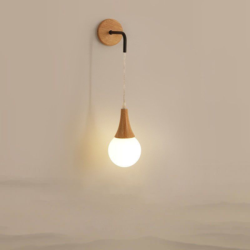 Modern Creative 1-Light Wall Lamp Wooden Geometric Wall Light for Bedroom