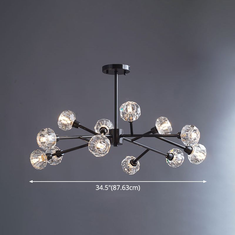 Mini Globe Crystal Chandelier Modern Style Black Finish Pendant Light for Living Room