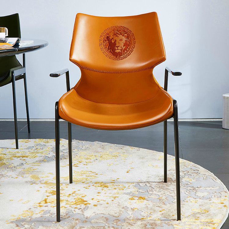 Home Upholstered Arm Dining Chair Faux Leather Wingback Chair