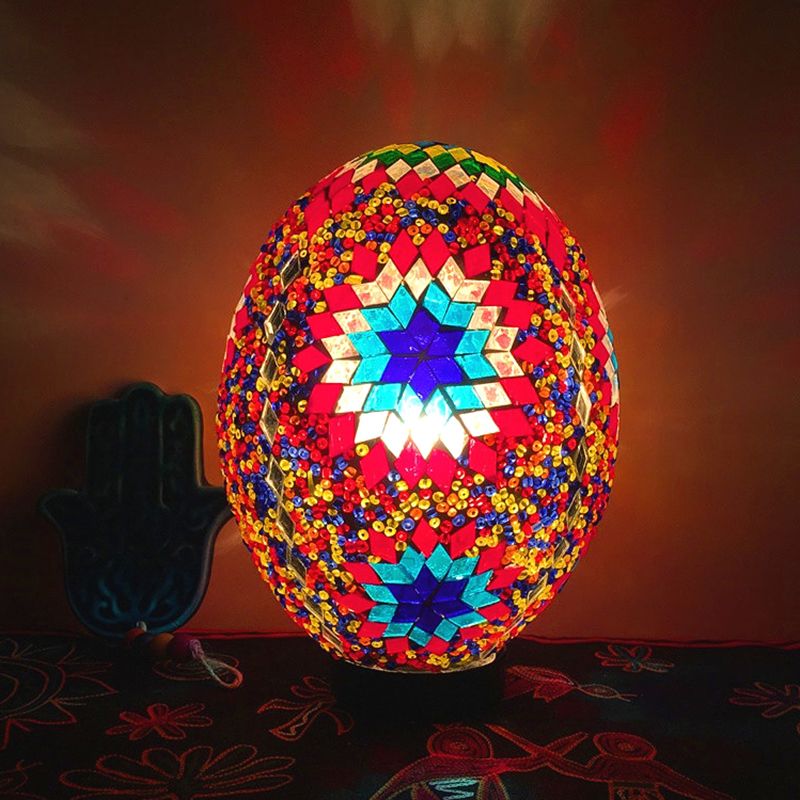Lampada da notte a forma di uovo per camera da letto, tradizionale vetro artistico laminato a mano, 1 luce, lampada da lavoro bianca/rossa/blu