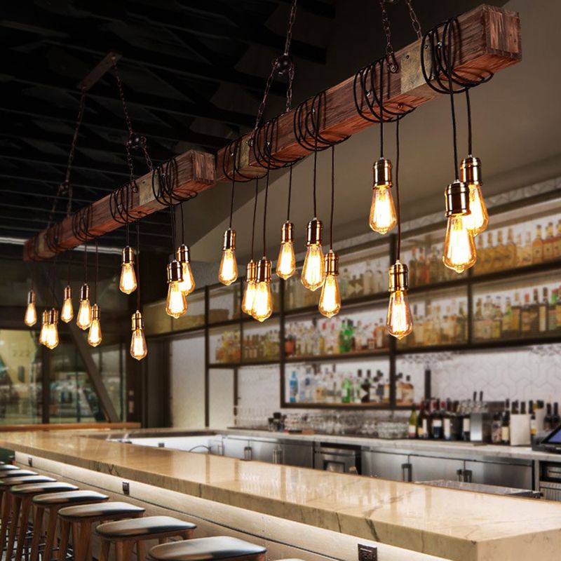 Industrial Bulb Pendant Island Pendant Lights Wood Multiple-Light Island Pendant Lights