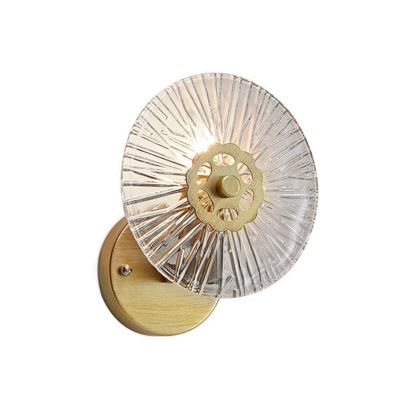 Textured Circular Wall Mounted Light Modernist Metallic and Clear Crystal 1 Head Wall Lamp in Gold