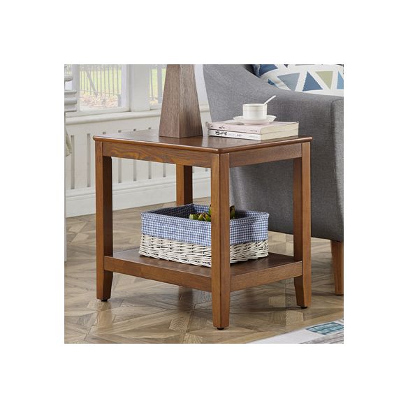 Modern Square Wood 4 Legs End Table with Shelf for Living Room