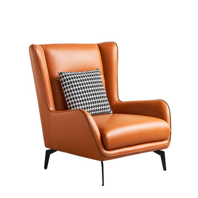 Genuine Leather Accent Chair 4 Legs Solid Color Room Chair for Living Room