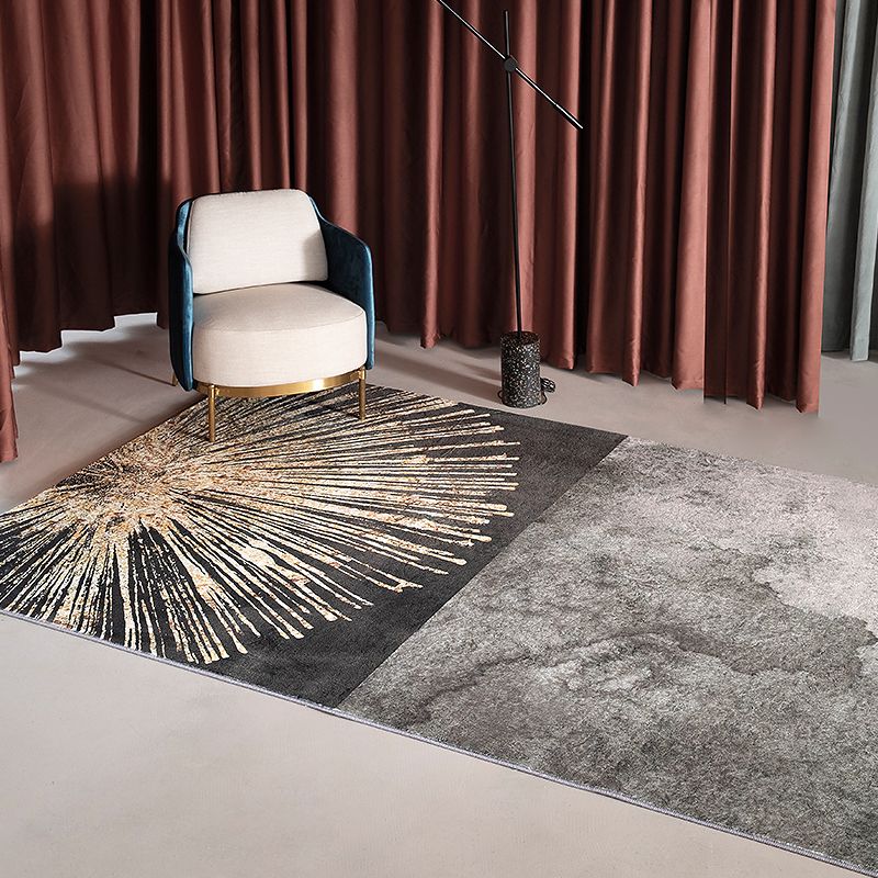 Grey Modern Area Rug Geometric Pattern Polyester Area Carpet Stain Resistant Rug for Drawing Room