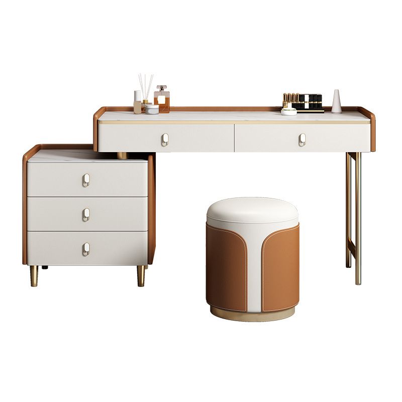 Glam Stone Top Vanity Makeup Dressing Table Set with Storage Drawers