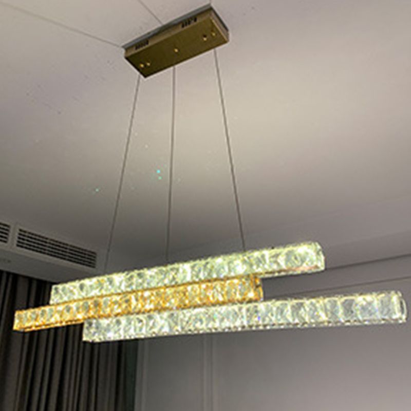 Minimalist Luxury LED Island Light Fixture Clear and Amber Crystal Linear Suspension Light