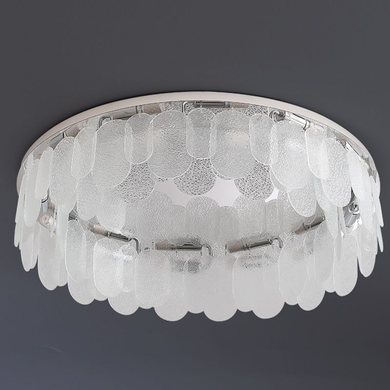 Metal Modern Flush Mount Circle Shape Ceiling Light with Glass Shade for Living Room