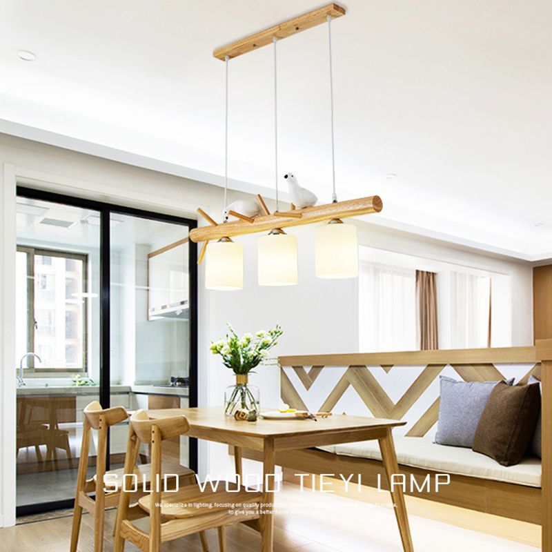 Modern Style Cylinder Shape Island Lights White Glass 3 Light Pendant Lights