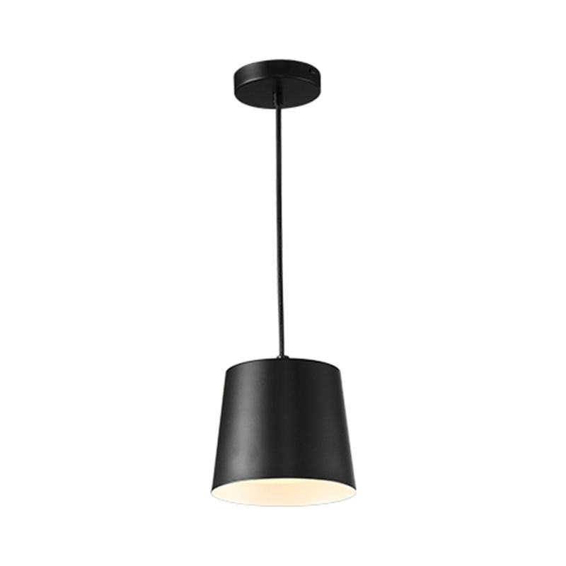 Barrel Iron Down Lighting Modernist LED Black Hanging Ceiling Lamp for Restaurant with Acrylic Diffuser