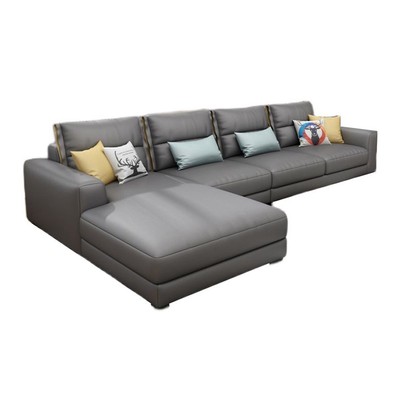 Square Arm Sectional Sofa 125.98" W Faux Leather 4-seat Sectional