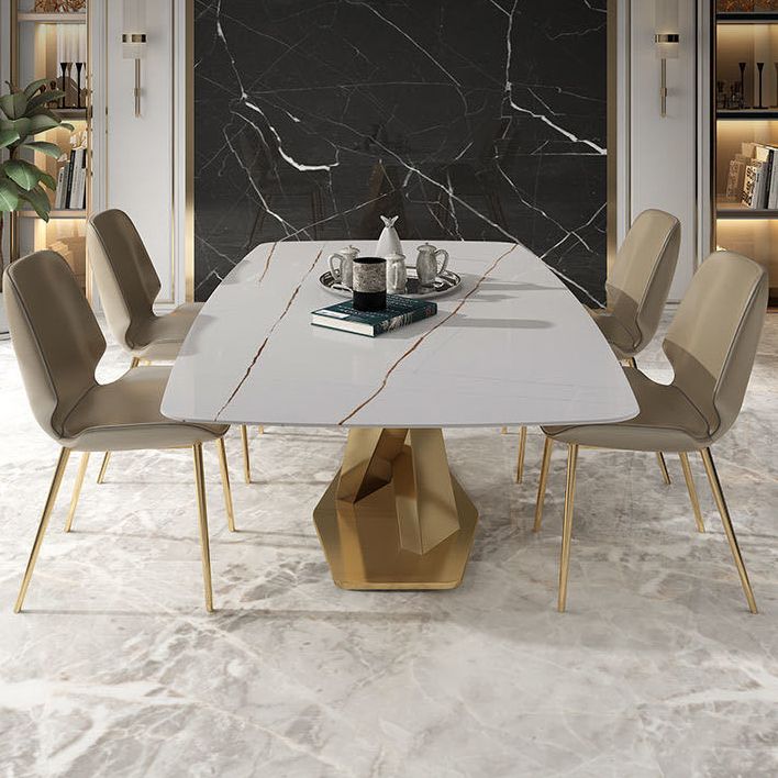Metal Traditional Luxury Rectangle Table Sintered Stone Dining Table with Pedestal Base