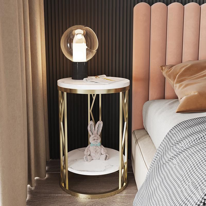 12.65-inch Tall 1-Shelf Contemporary Nightstand Stone Top Nightstand in White/Black