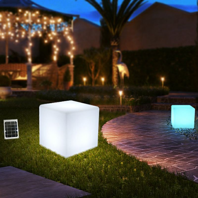 Plastic Cubic LED Exterior Lighting Art Deco White USB Rechargeable Pathway Light