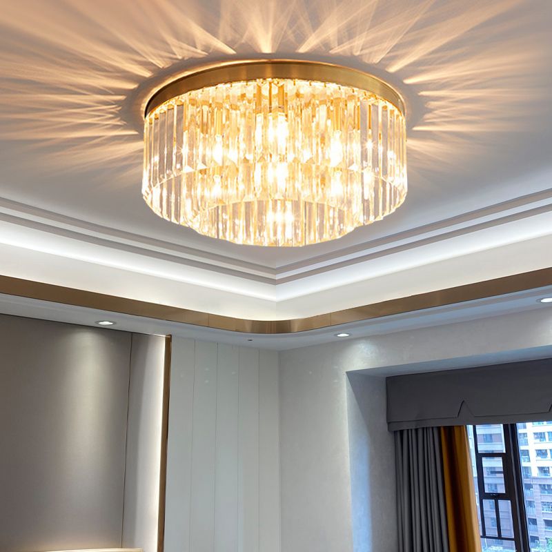 Circular Crystal Prism Flush Ceiling Light Minimalist Gold Flush-Mount Light Fixture for Bedroom