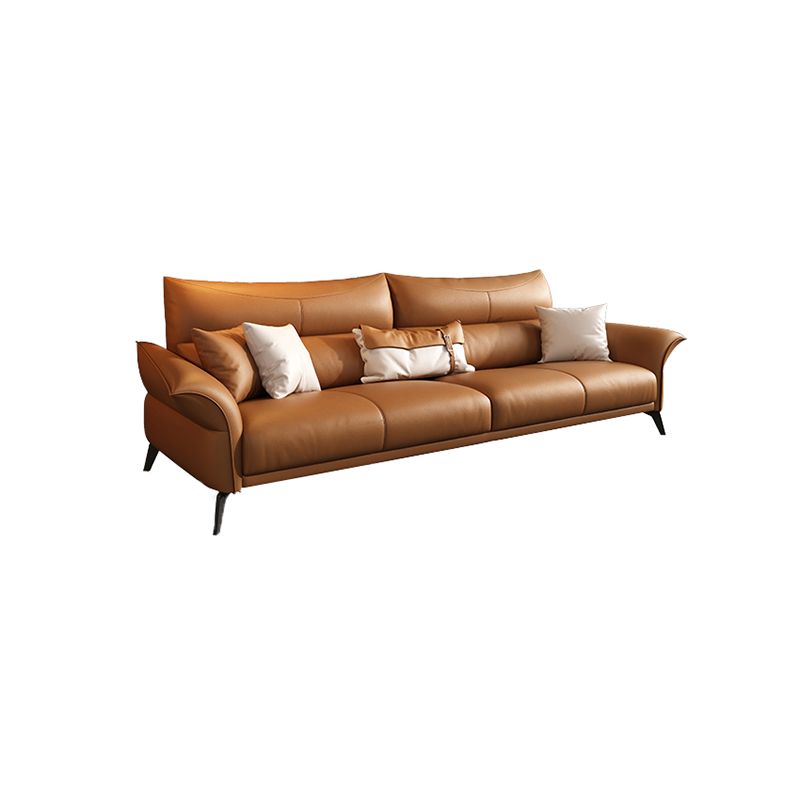 Contemporary Sewn Pillow Back Standard Flared Arm Genuine Leather Sofa