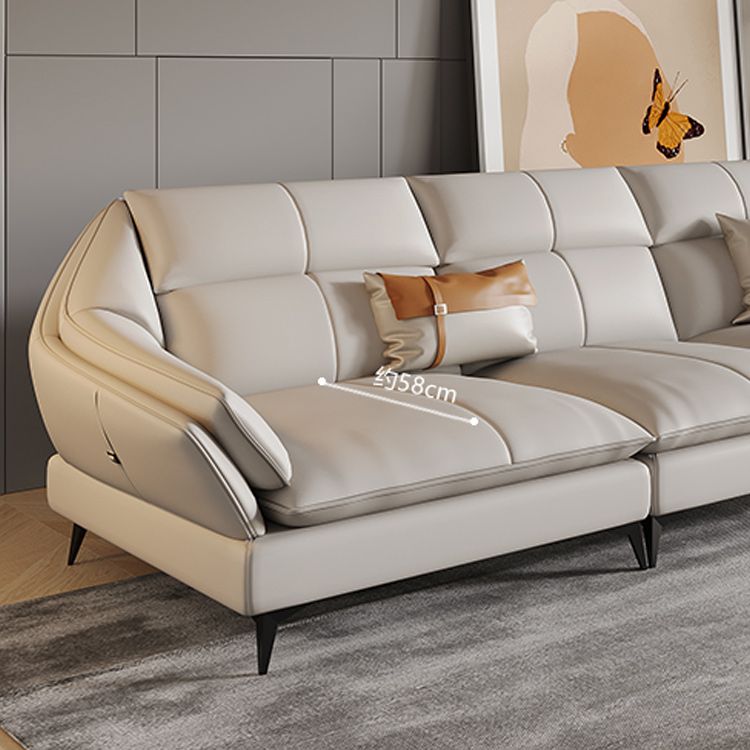 Scandinavian Sectional Sofa Pillowed Back Cushions White Leather Sectional