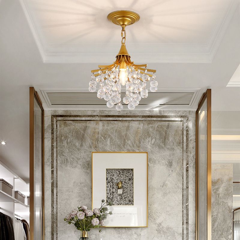 Metal Branch Semi Flush Mount Lighting Rural 1 Head Hallway Crystal Ceiling Light Fixture