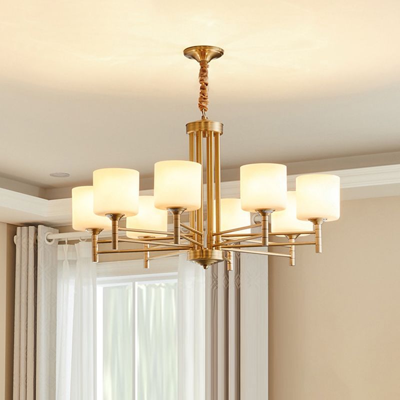 Messingzylindrischer Anhänger leuchten traditionelle weiße Glaskronleuchterlampe
