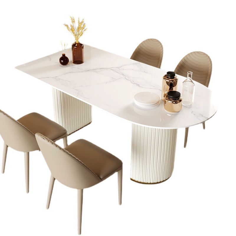 Sintered Stone White Dining Table Simplicity Double Pedestal Table for Dining Room