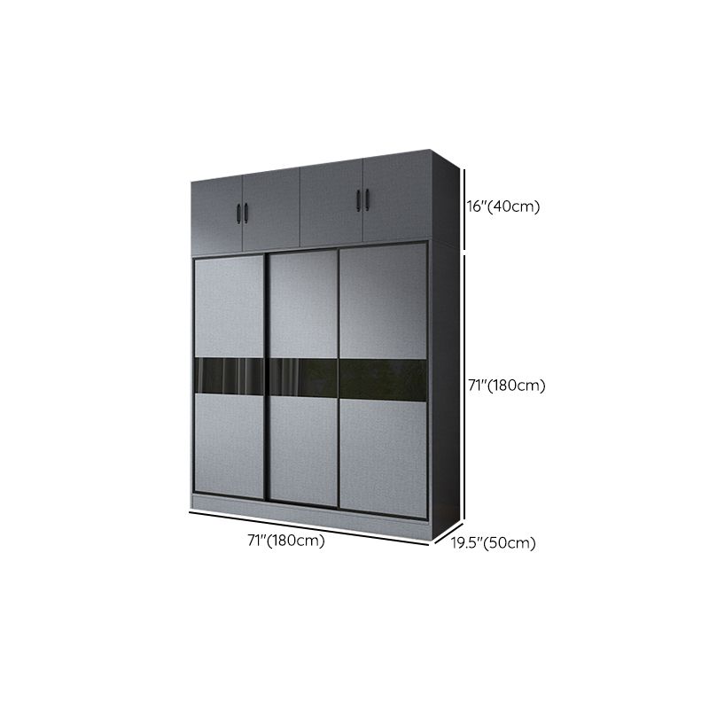 Modern Grey Wardrobe Cabinet Engineered Wood Wardrobe with Garment Rod