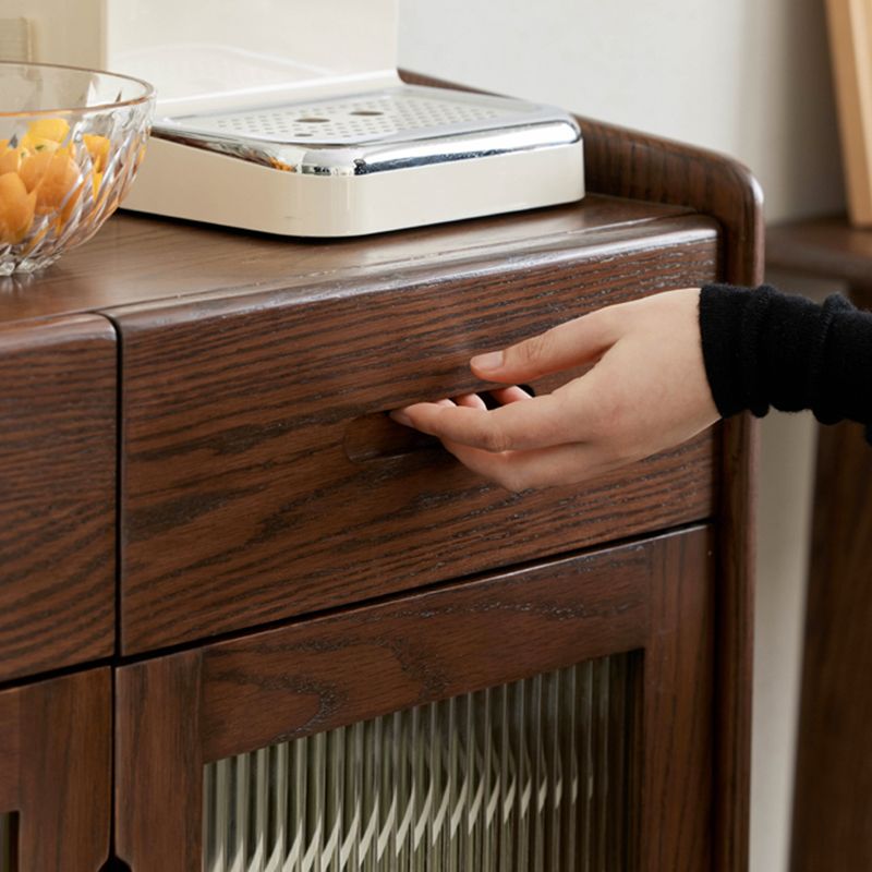 Espresso Solid Wood Dining Server Modern Glass Door with 2 Drawers