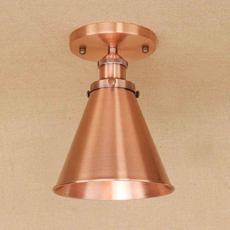 1 Light Metallic Semi Flush Light Vintage Style Rust/Copper Tapered Indoor Semi Flush Light Fixture