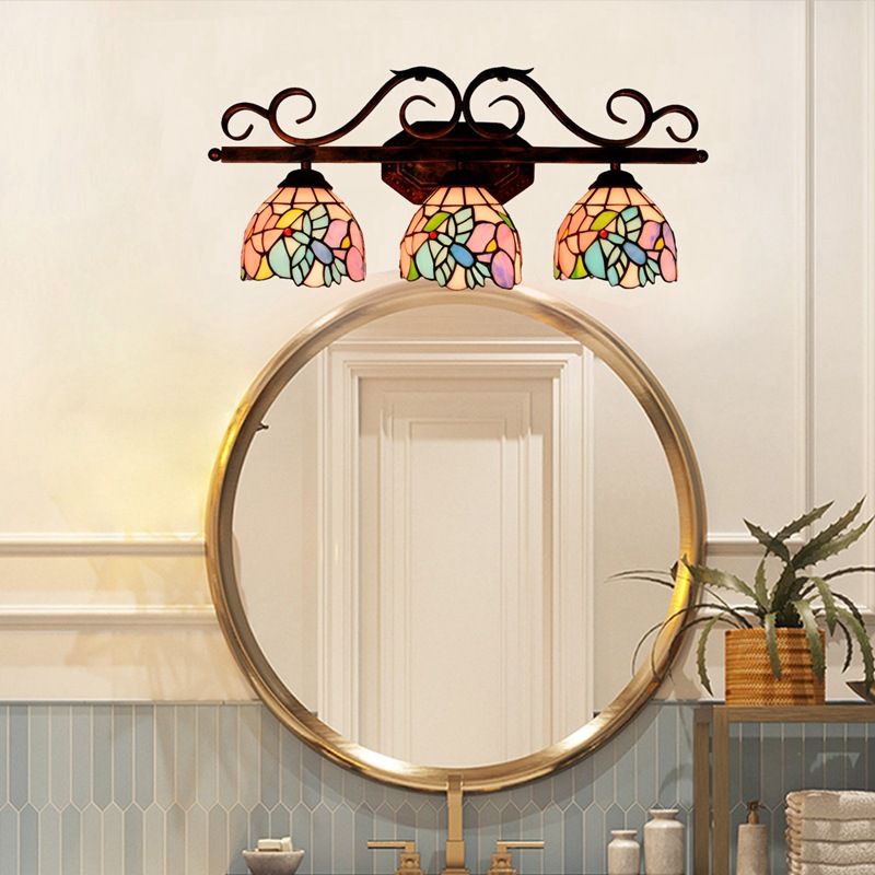 Vintage 3 Lights Vanity Wall Sconce Tiffany Vanity Lamps Bathroom in Multi-Color Glass Shade