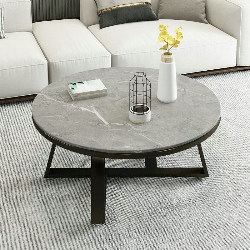 17.7" Tall Modern Cross Leg Cocktail Table Slate Round Top Coffee Table