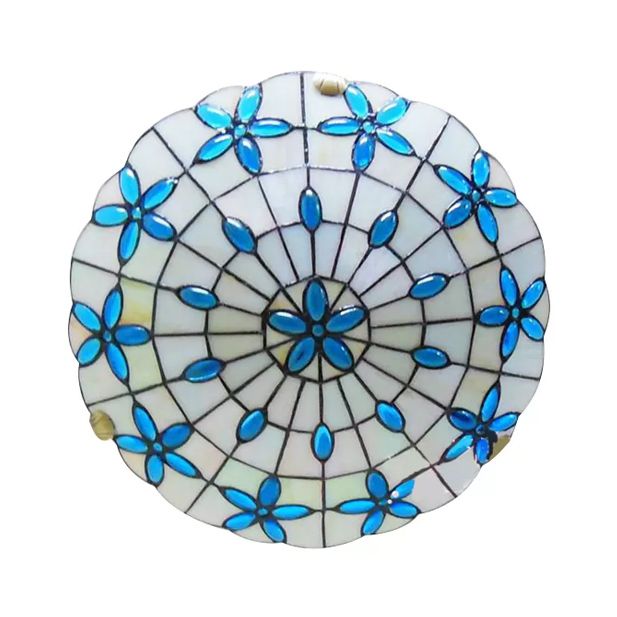 Eclairage en verre en verre bleu, 3 feux Tiffany Flushmount Lighting avec Bowl Shade et Jewel, 5 "High x 16" dans Diamètre