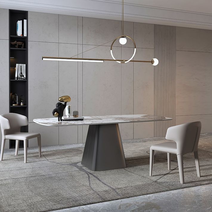 Rechthoek eigentijdse eetkamer tafel wit gesinterde stenen tafel met voetstukbasis