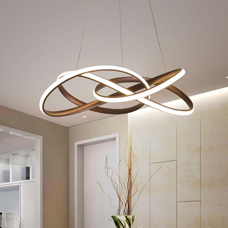 Seamless Curve Acrylic Chandelier Lamp Contemporary Led Coffee Ceiling Pendant Lamp in White/Warm Light