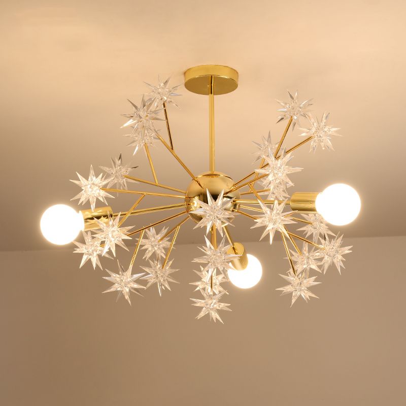 Lampada lampadario d'oro Sputnik Contemporary 3 luci in metallo kit di luce a sospensione con accento a stella