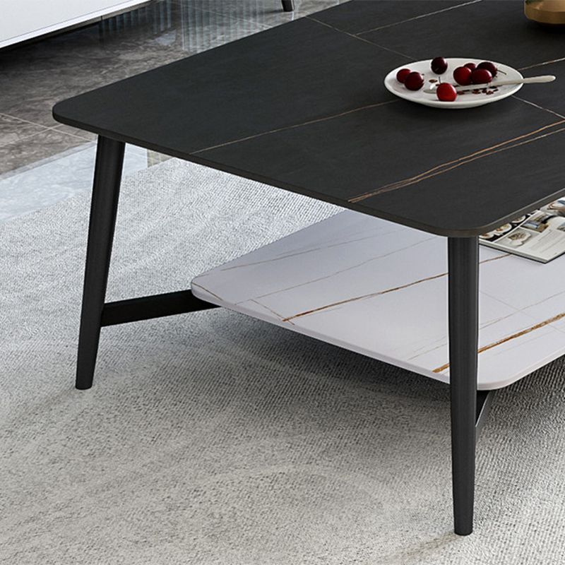 4 Legs 1 Single Coffee Table Rectangular Slate Cocktail Table with Shelf