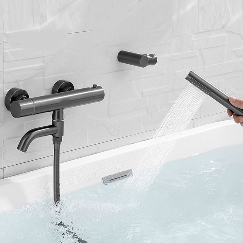 Handshower Tub Filler Black Brass Double Knob Handle Swivel Wall Mount Tub Filler