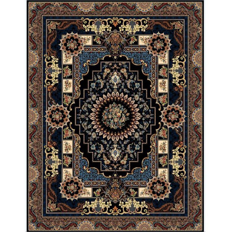 Moroccan Polyester Rug Retro Medallion Print Carpet Stain Resistant Area Carpet for Home Decor