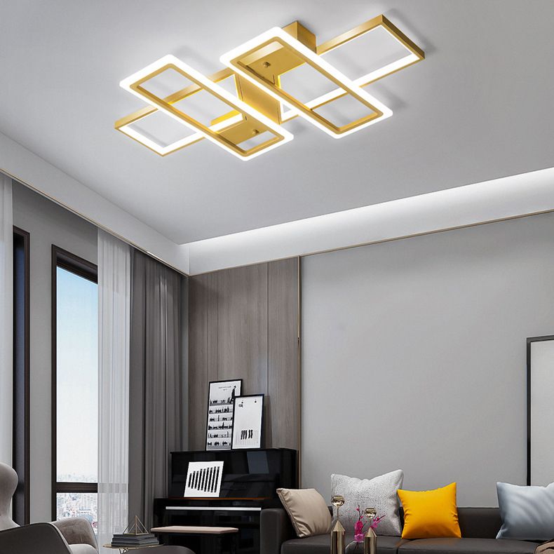Modern Minimalist Metal Ceiling Lamp Geometric Shape LED Semi Flush Mount Lighting for Bedroom
