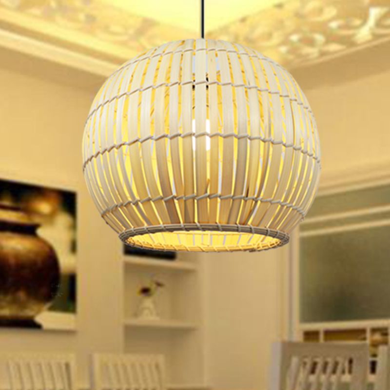 Globaler Bambusschatten -Anhängerlampe Moderne stilvolle 12 "/16" W 1 Glühbirne Beige/braune Deckenbeleuchtung für das Restaurant
