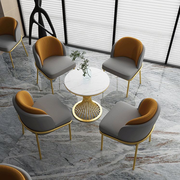 Traditional Luxury Round Dining Table Sintered Stone Top Table with Metal Pedestal