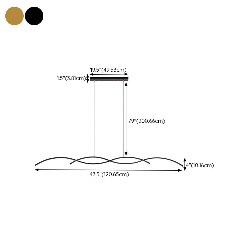 Minimalism LED Island Light Fixture Waves Copper Hanging Lamp for Dining Room