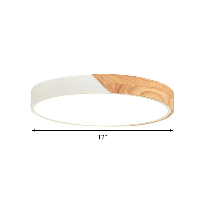 Round Flush Light Modernist Metal LED Pink/White Ceiling Mounted Fixture with Acrylic Diffuser, 12"/16"/19.5" Wide