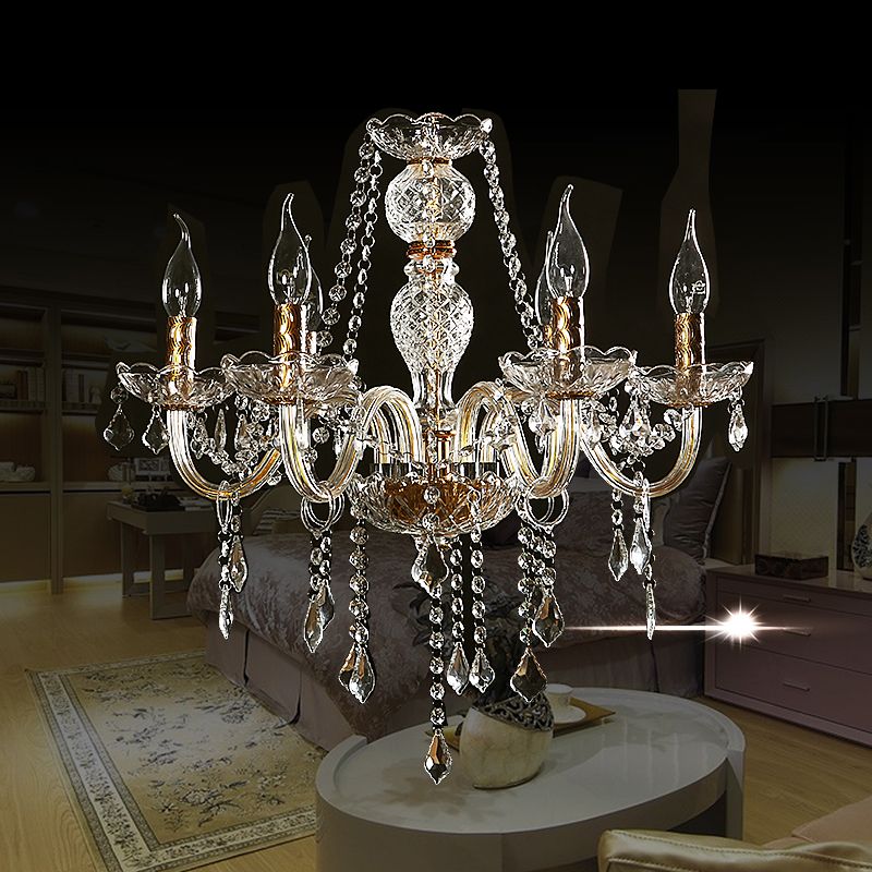 European Clear Crystal Glass Pendant Lighting Fixtures Candelabra Hanging Ceiling Light