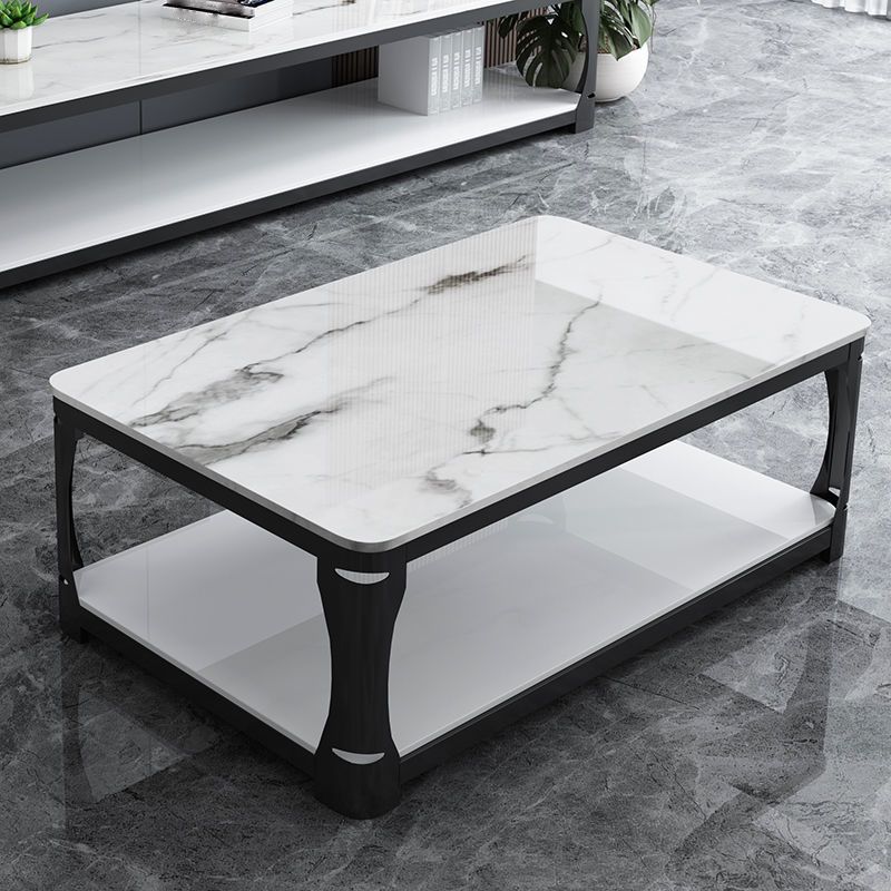 Glass Open Shelf Cocktail Table Minimalist Rectangle Coffee Table
