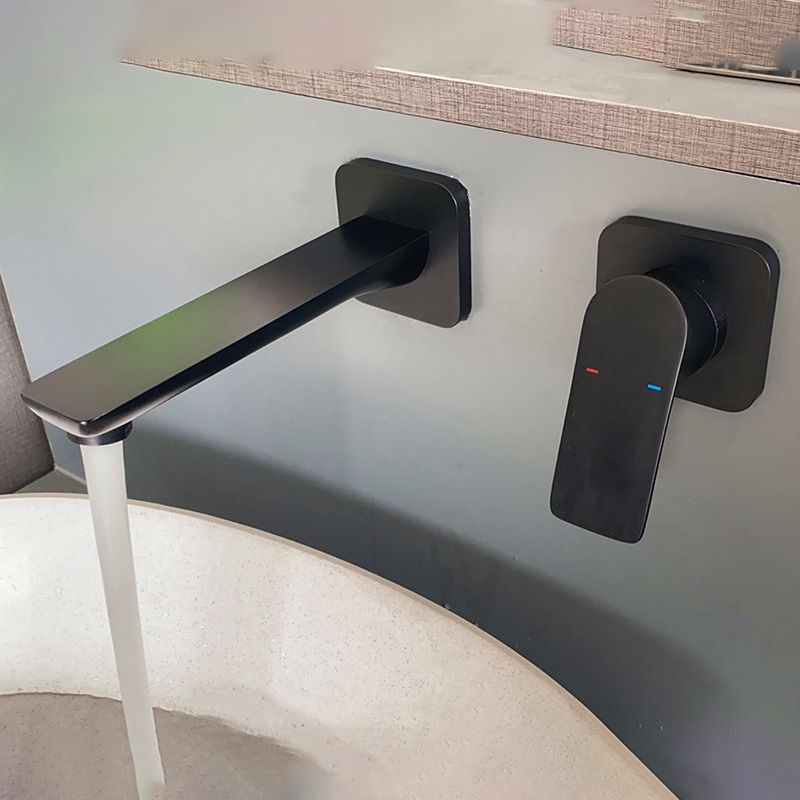 Modern Wall Mounted Bathroom Faucet Lever Handle Low Arc 2 Hole Faucets