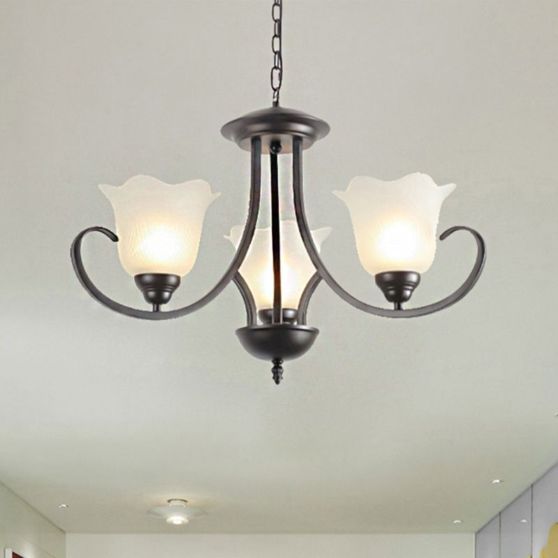 3/6/8 Lights Flared Chandelier Traditional Pewter Frosted Glass Pendant Light Fixture for Living Room